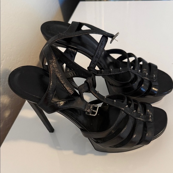 Yves Saint Laurent Black Leather Strappy Heels